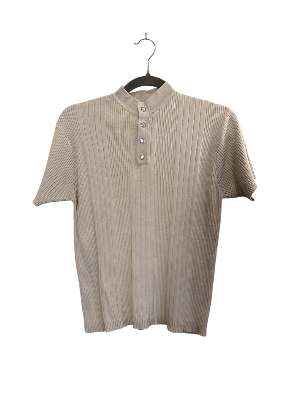 Polo Jeans Co. Women’sVintage Cotton Short-Sleeve Ribbed Henley Pearl Snaps Sz L